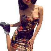 Floral Camouflage Backless Suspender Dress